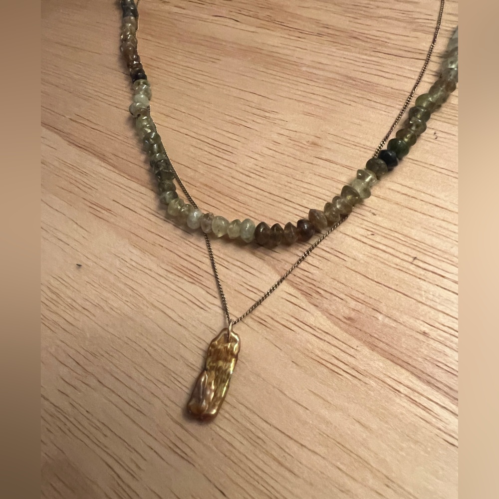 CHAN LUU Set of 2 Necklaces- Pearl and Green Garnet